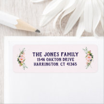 春の結婚式差出人住所ラベルピンク海軍