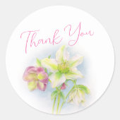 春の結婚式感謝していはヘレボア水彩画 ラウンドシール (正面)
