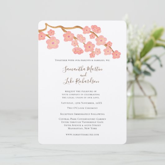 春の結婚式桜さくらんぼブロッサムツリー 招待状 (スタンド正面)