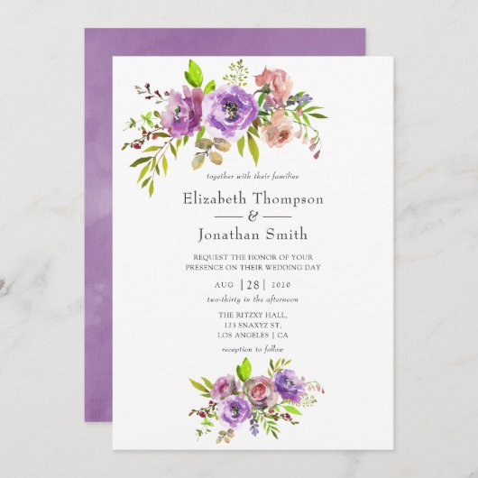 春の結婚式水彩フローラ招待状 招待状 (正面/裏面)