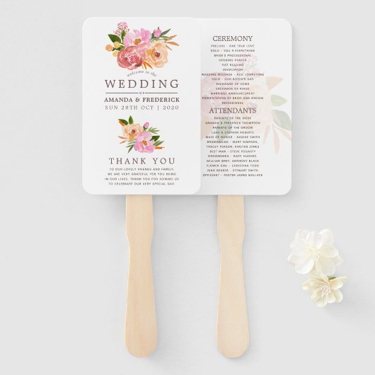 春の結婚式水彩花プログラム ハンドファン (正面&裏面)