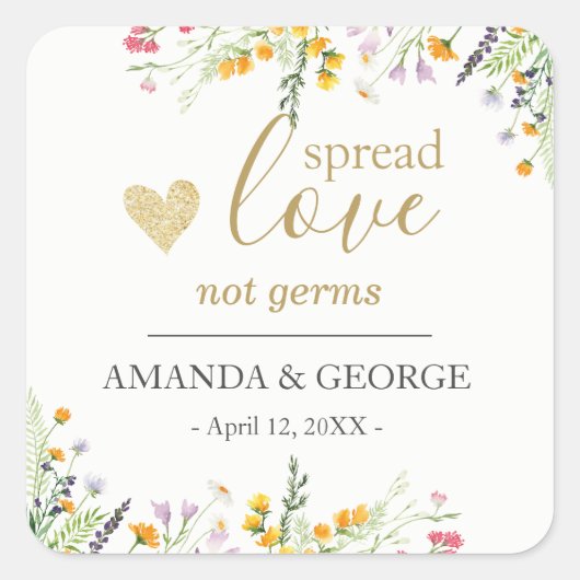 春の結婚式用ハンドサニタイザーラベル 花 スクエアシール (正面)