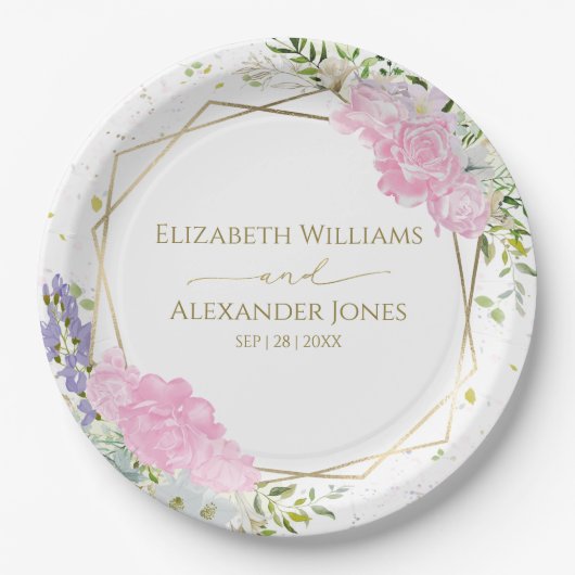 春の結婚式紙プレートパステルカラーワイルドフラワー ペーパープレート (正面)