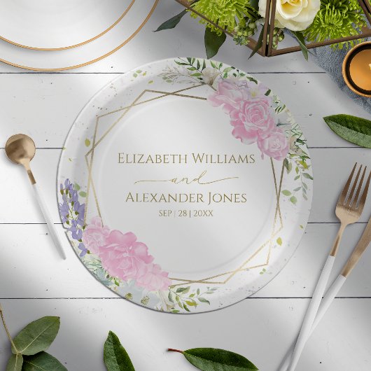 春の結婚式紙プレートパステルカラーワイルドフラワー ペーパープレート