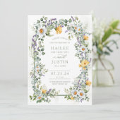 春の結婚式 カラフル ワイルドフラワー フラワー トレンディ 招待状 (スタンド正面)