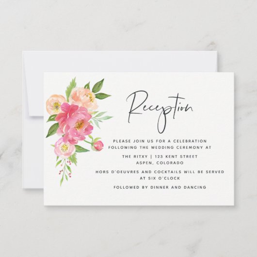 春の結婚式 水彩の芍薬 レセプション 招待状 (正面)