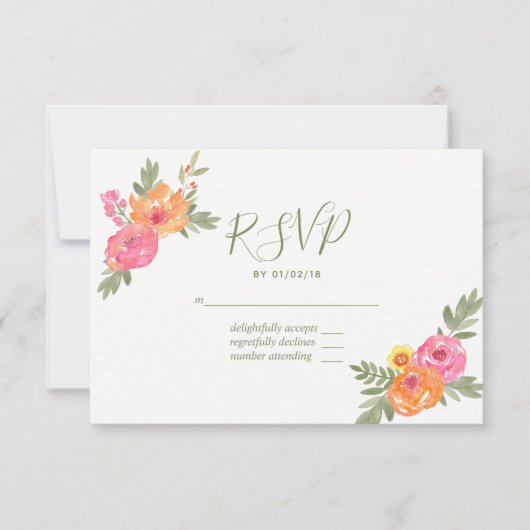 春の結婚式 水彩花RSVP 出欠カード (正面)
