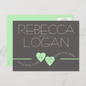 春の緑のハート日付の保存 案内ポストカード (正面/裏面)