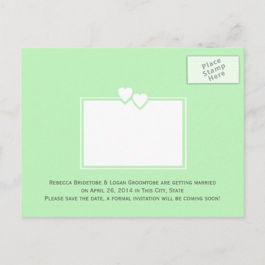 春の緑のハート日付の保存 案内ポストカード (裏面)