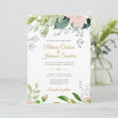 春の緑のフローラの水の色の素朴結婚性 招待状 (スタンド正面)