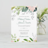 春の緑のフローラの水の色の素朴結婚性 招待状 (スタンド正面)