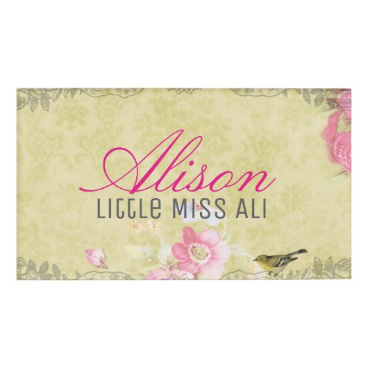 春の緑の磁気名前入りの記章 名札 (正面)