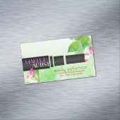 春の緑の背景(黒い美しい記号) マグネット名刺 (インサイチュ)