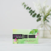 春の緑の背景(黒い美しい記号) 名刺 (スタンド正面)