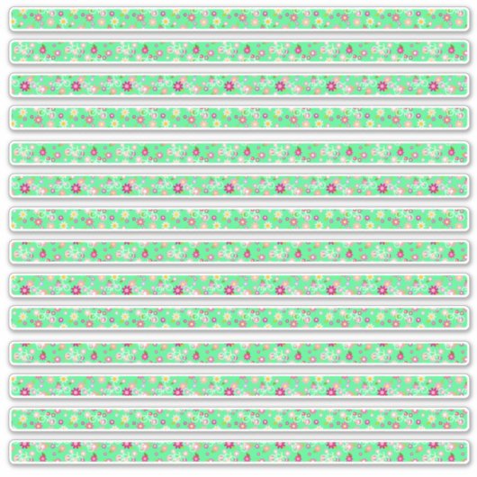 春の緑の花と自転車の細い枠線 シール (正面)