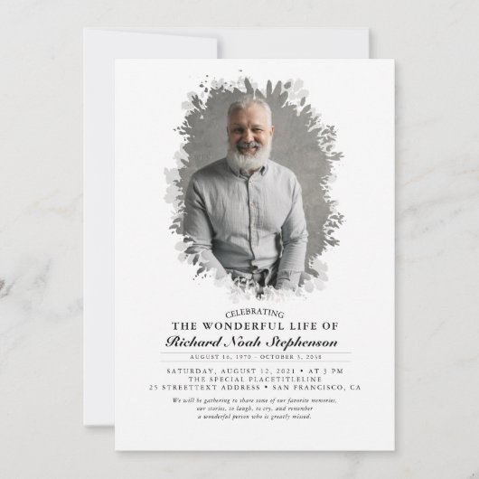 春の緑の葉のシルエット葬儀写真 招待状 (正面)