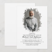 春の緑の葉のシルエット葬儀写真 招待状 (正面/裏面)