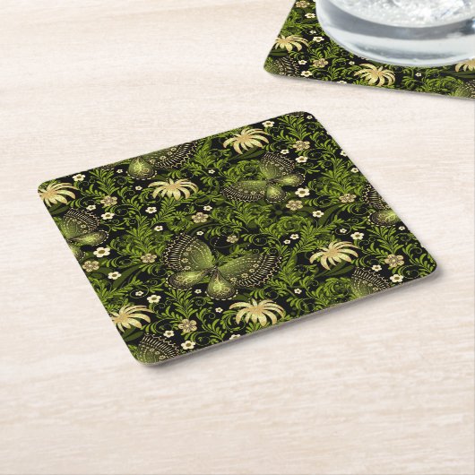 春の緑金ゴールドパターン スクエアペーパーコースター (アングル)