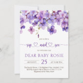 春の繊細なバイオレットの花 赤ちゃんのお披露目パーティー 招待状 (正面)
