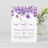 春の繊細なバイオレットの花 赤ちゃんのお披露目パーティー 招待状 (スタンド正面)