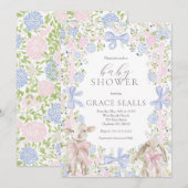 春の羊とウサギのベイビーシャワー招待状 招待状 (正面/裏面)