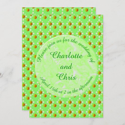 春の美しい結婚式　リンゴの花とリンゴ 招待状 (正面/裏面)