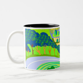 春の背景 自然 かわいいベクターイラスト ツートーンマグカップ