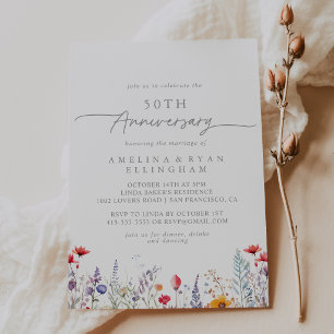 春の色の野生の花 50周年結婚記念日 招待状