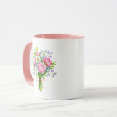 春の芍薬ブーケ 水彩 ピンクアクセント マグ (正面左)