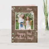 春の花々と幸せなファーストマザーズデーの写真 カード (正面)