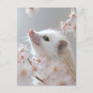 春の花々に囲まれた愛らしいハリネズミ  ポストカード