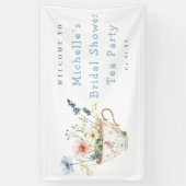 春の花々のブライダルシャワー・ティーパーティーへようこそ 横断幕 (縦)