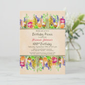 春の花々 100歳の誕生日ピクニックパーティ 招待状 (スタンド正面)