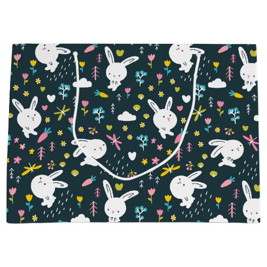 春の花うさぎギフトバッグ ラージペーパーバッグ (正面)