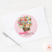 春の花お洒落カップケーキ誕生日シール ラウンドシール (封筒)