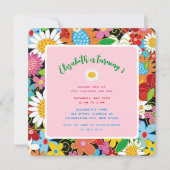 春の花お洒落女の子の誕生日パーティー写真 招待状 (正面)
