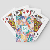 春の花かわいらしラインアートアクアティール(緑がかった色)モノグラム トランプ (裏面)