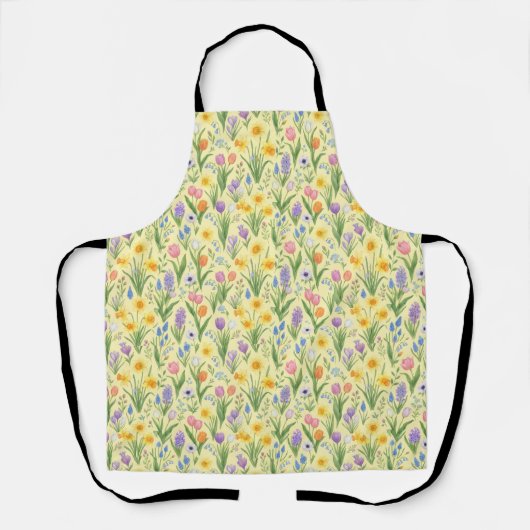 春の花が一斉に咲き乱れるパターン エプロン (正面)