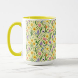 春の花が一斉に咲き乱れるパターン マグカップ