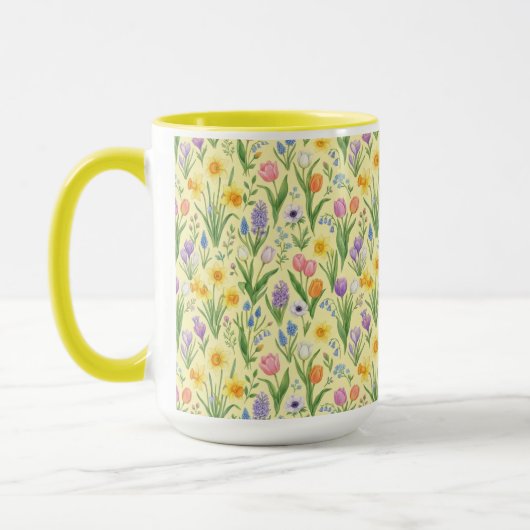 春の花が一斉に咲き乱れるパターン マグカップ (左)