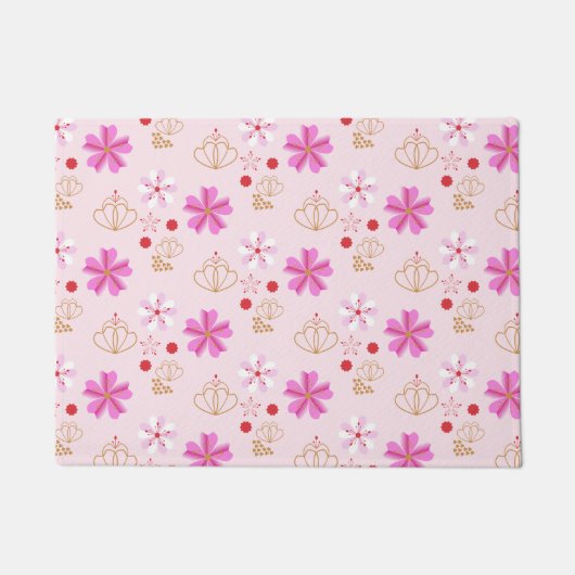 春の花さくらんぼブロッサムピンク赤面 ドアマット (正面)