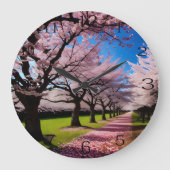 "春の花ざかり：春の桜の木の列 ラージ壁時計 (正面)