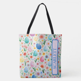 春の花とイースターエッグパーソナライズされた トートバッグ