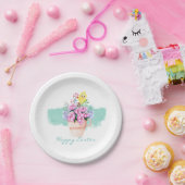 春の花とイースターシック ペーパープレート (パーティー)