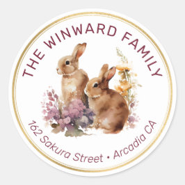 春の花とウサギ復活祭差出人住所 ラウンドシール