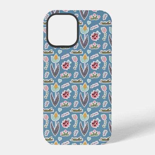 春の花とテントウムシの柄 iPhoneケース (裏面)