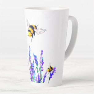 春の花とハチ飛んでいるラテマグカップ カフェラテマグ