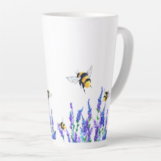 春の花とハチ飛んでいるラテマグカップ カフェラテマグ (右アングル)
