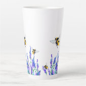 春の花とハチ飛んでいるラテマグカップ カフェラテマグ (正面)