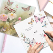 春の花とバタフライウォーターのカラー誕生日 カード